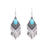 Fashion exaggerated silver round green diamond tassel earrings