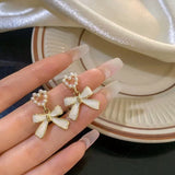 S925 Silver Needle Pearl Bow Earrings