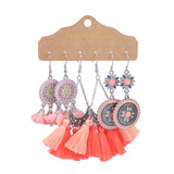 Retro alloy drop pink tassel earrings