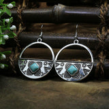 Silver geometric metal turquoise inlaid tassel earrings