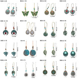 Alloy earrings openwork leaf turquoise earrings