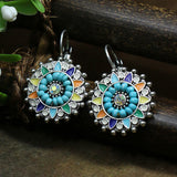 Silver geometric metal turquoise inlaid tassel earrings