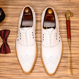 2025 White leather shoes men's business casual formal wear men's shoes men's trend Korean version lace-up British wedding groom leather shoes men