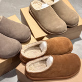 2025  Flat-bottomed velvet Muller shoes, bag head, fluffy half slippers, women wear a pedal, ugly and cute Birkenstock cotton shoes