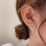 S925 silver needle flash diamond pearl multilayer love earrings