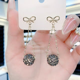 Bow red diamond ball earrings