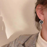 S925 Silver Needle Black Ring Geometric Earrings