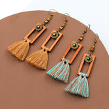 Fashionable Bohemian retro square tassels long earrings