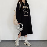 MOMENTLOVER Lazy wind long-sleeved casual dress women's velvet Korean version autumn and winter  new loose hooded sweater medium and long
