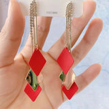 S925 silver needle blue-green long-width tassel earrings