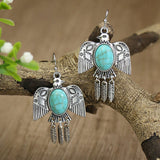 Silver geometric metal turquoise earrings