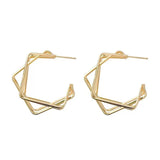 S925 silver needle minimalist geometric metal square C-shaped earrings