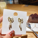 S925 silver pearl bow earrings