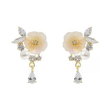 Zircon pearl flower S925 silver needle earrings