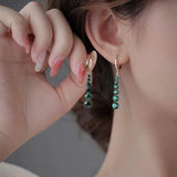S925 silver needle full diamond drop emerald earrings