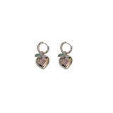 Girls pink love diamond pendant earrings