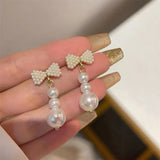 S925 silver needle bow pearl earrings