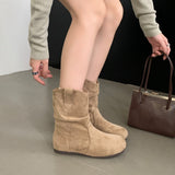 2025  Internet celebrity pile boots women's round head flat bottom western cowboy boots popular autumn thin flat bottom pleated small short boots single boots