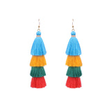 Long color matching multi-layer tassel earrings