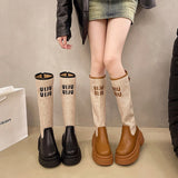 2025  Boots Women's popular New Skinny Thick Heel Thick Bottom Brown Round Mouth High Boots Boots Knight Boots