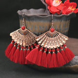 Fringed red earrings