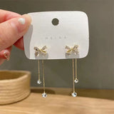 Fashion diamond bow tassel S925 silver needle earrings