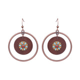 Fashion retro wooden beads hand-woven geometric hollow tassel earrings