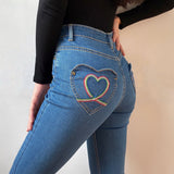themeisles - Rainbow Love Heart Bell Bottom Jeans ~ HANDMADE