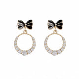 S925 Silver Needle Simple Bow Flash Diamond Geometric Retro Earrings