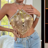 XH234016 2025 hot-selling rhinestone diamond cloth inlaid with acrylic diamond metal fringed chain fashionable backless small vest