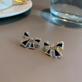 S925 silver needle black retro simple small bow earrings