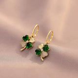 Lucky four-leaf green crystal earrings