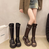 2025  Boots women's round head thick heel platform knight boots popular new high boots trendy small long boots