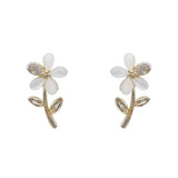 S925 silver needle opal flower earrings