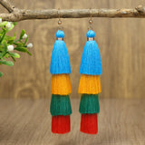 Long color matching multi-layer tassel earrings