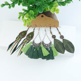 Drop-shaped tassel turquoise feather flower earrings