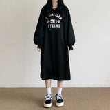 MOMENTLOVER Japan wholesale Korean lazy dress spring and autumn women's thin print long dress hooded loose fleece sweater skirt winter