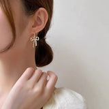 S925 silver needle long tassel pearl micro-set diamond earrings