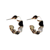 S925 silver needle black and white oil drop ring earrings