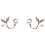 Fishtail pearl silver needle earrings