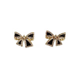 S925 silver needle black retro simple small bow earrings