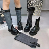 2025  Fashionista platform-soled cowboy Martin boots women's popular new niche round head side zipper thick heel boots
