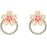 S925 silver pin pink cherry blossom earrings