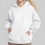 MOMENTLOVER 2025 New autumn coat cross-border sweater temperament commuting loose solid color hooded pocket fashion hooded sweater women