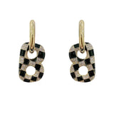 S925 silver needle black and white plaid letter b simple fashion earrings