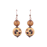 Fashion retro wooden beads hand-woven geometric hollow tassel earrings