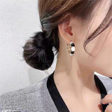 S925 silver needle black and white oil drop ring earrings