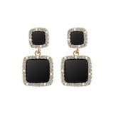 S925 silver needle retro black geometric square diamond earrings