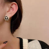 S925 silver pin ins round chessboard pearl zircon earrings