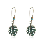 Alloy earrings openwork leaf turquoise earrings